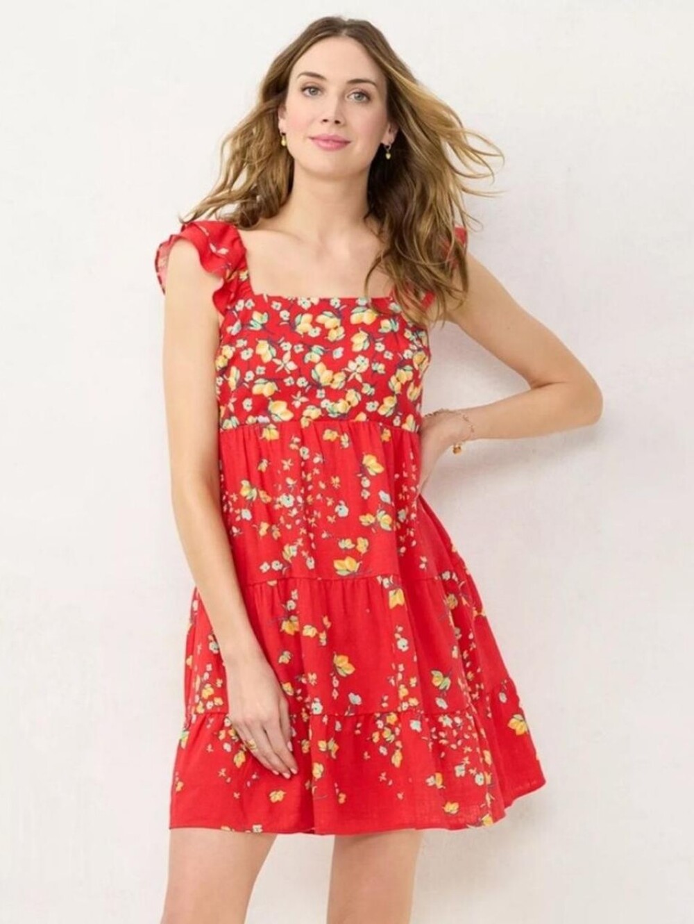 LC Lauren Conrad Red Floral Mini Dress
